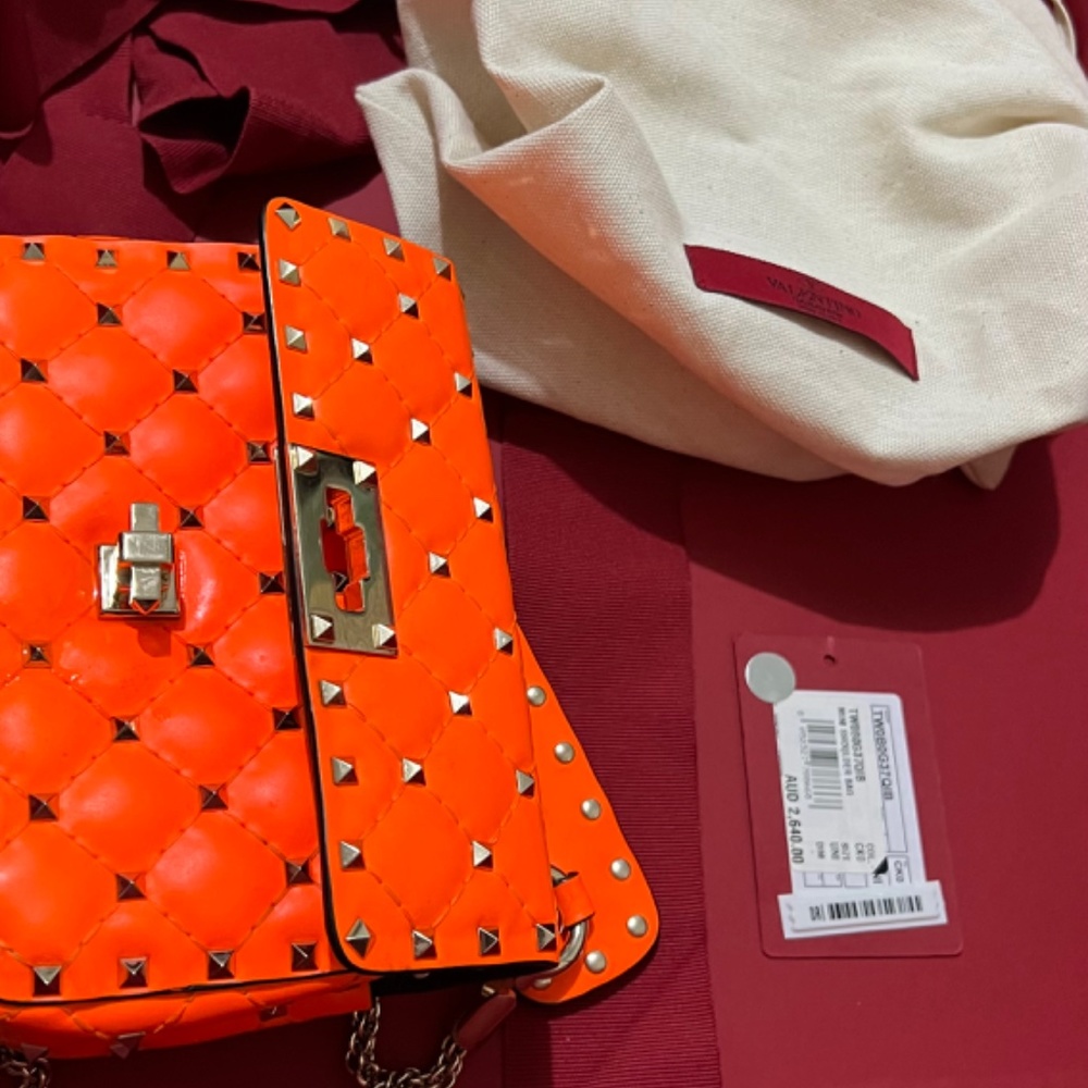 Valentino Mini Fluo ORANGE Rockstud Spike Bag - Picture 6 of 7